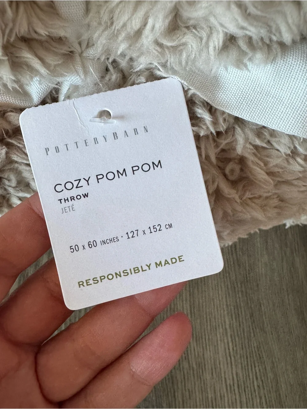 Pottery Barn NWT Cozy Pom Pom Sherpa Throw Blanket 50” x 60” in Natural